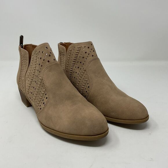Indigo Rd Ankle Boots Womens 7.5M Taupe Suede Back Zip Cut Out Detail‎ Shoes - Picture 1 of 12